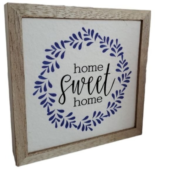 Home Sweet Home Sign Wall Decor Art Square Wood Frame Table Top - Picture 9 of 9